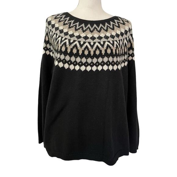 J. Jill Sweaters - J Jill‎ Nordic Fair Isle Cotton Blend Sweater Size XLP Black Ski Grandmacore